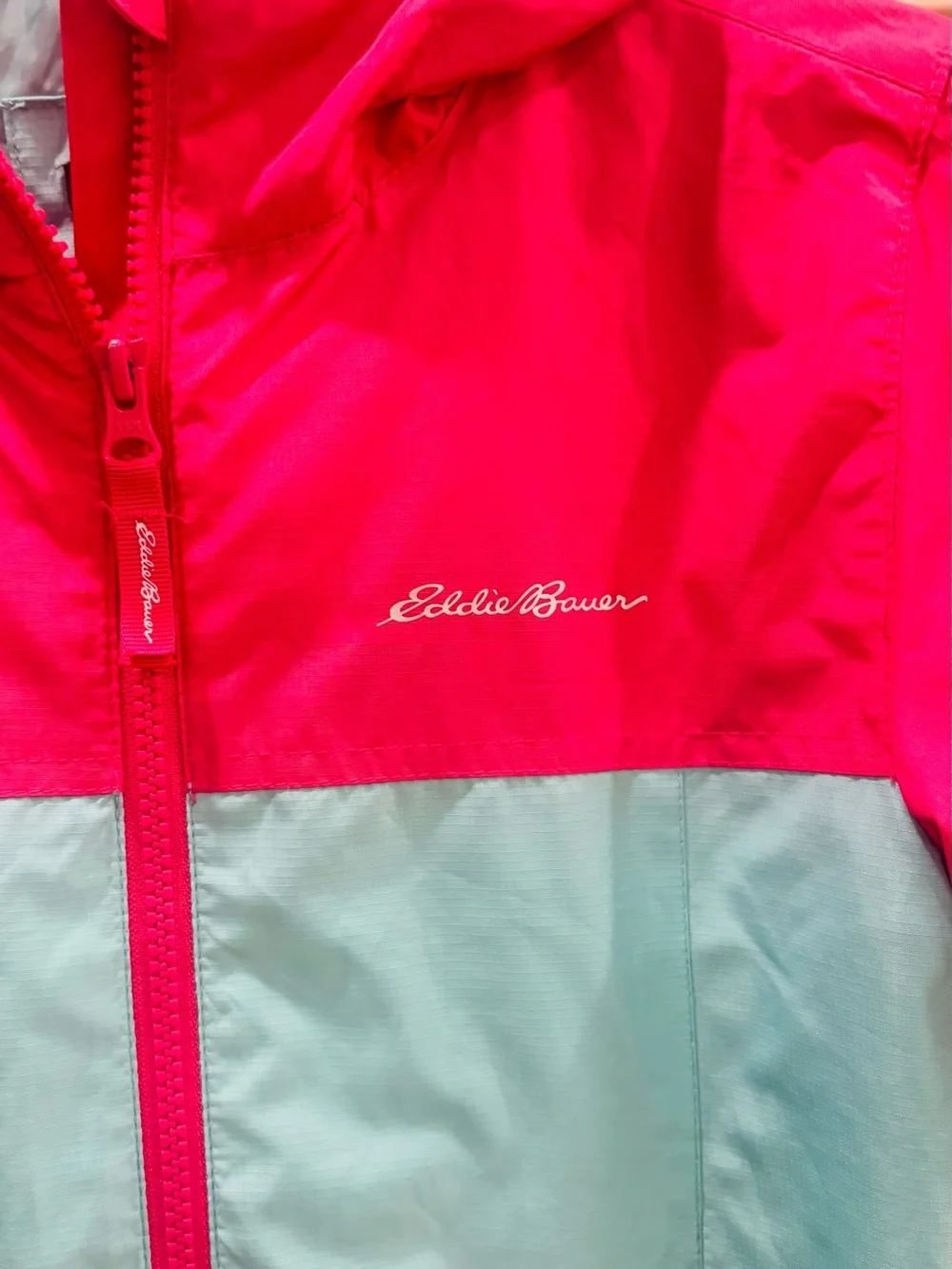 Eddie Bauer Kids Colorblock Hooded Rain Jacket - Hot Pink & Light Blue